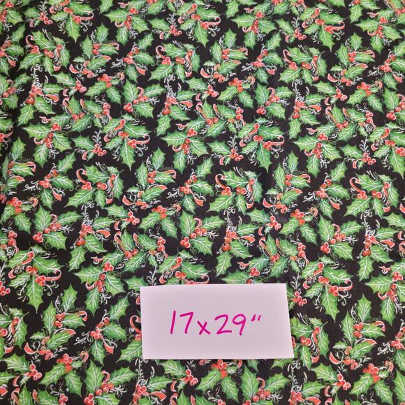 Cotton Fabric Lot Christmas Holly Green Red Floral Print 7 Pc Quilting Crafts - Picture 6 of 16
